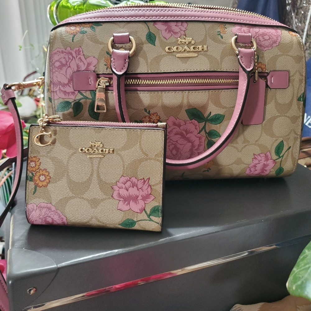 •SOLD• Rowan Satchel and Wallet In Signature Canvas With Prairie Rose